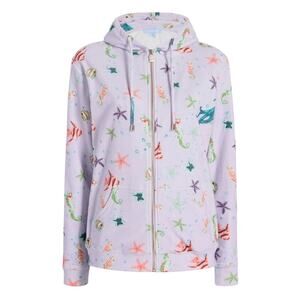 HILL HOUSE Allie Hooded Zip Up Sweatshirt in Sea Creatures Print